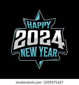 Happy New Year 2024 creative emblem for e sport team. Vector illustration