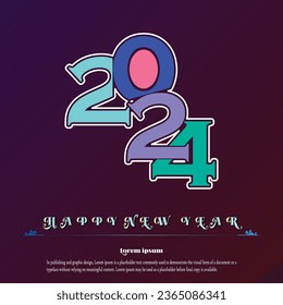 Happy new year 2024. Creative concept of 2024 new year square template for cover, calendar, poster, banner and media post template, invitation, celebration, vector art illustration