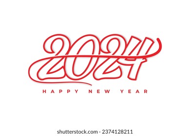 Happy new year 2024 creative outline style typography text logo design