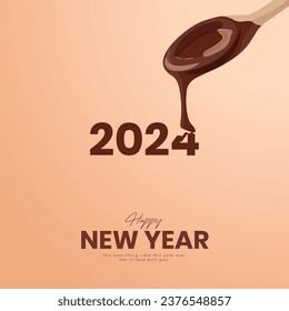 Feliz Año Nuevo 2024 Diseño creativo para anuncios en medios sociales Año Nuevo 2024