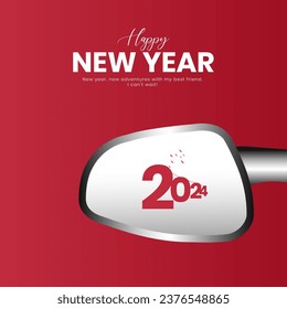Feliz Año Nuevo 2024 Diseño creativo para anuncios en medios sociales Año Nuevo 2024