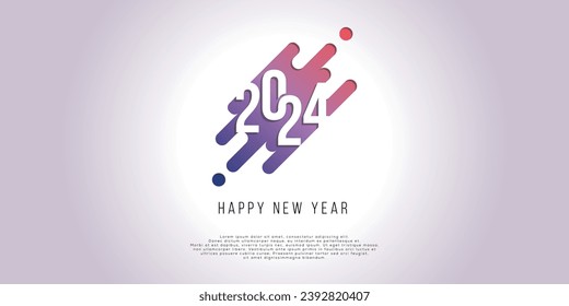 Feliz Año Nuevo 2024. Diseño creativo de números y texto. Símbolo de deseos, celebración. Fondo gris y colorido. Diseño para calendario. Cartel, inscripción, tarjeta de felicitación o impresión, plantilla