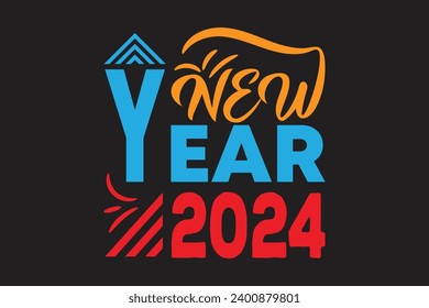 Happy new year 2024, creative typography new year t-shirt design. Happy party celebration text design, grange, graphic, illustration vector, and art. 