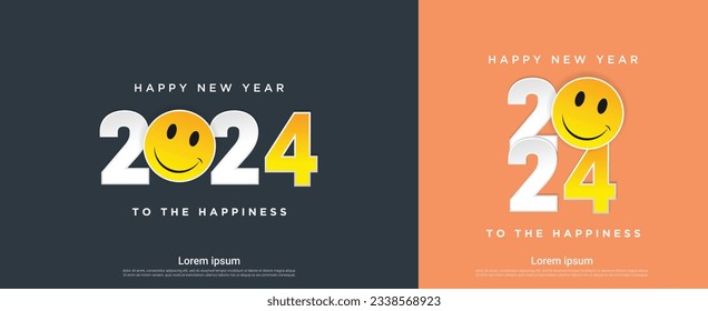 Happy new year 2024 creativity inspiration concepts with a smile icon, set of 2024 background.
