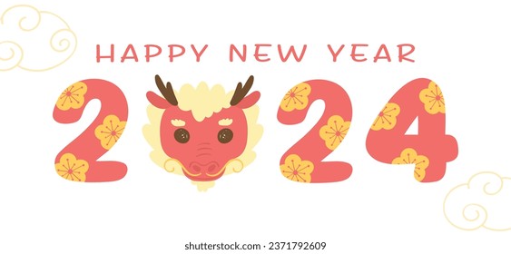 Happy New Year 2024 with cute baby Chinese dragon illustration, capturing the essence of tradition and joy. This cheerful, playful cartoon character brings vibrant colors and happiness to your designs