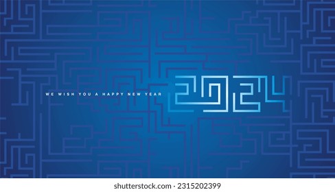 Happy New Year 2024 cyberspace abstract high technology modern and mystic 2024 typography blue background