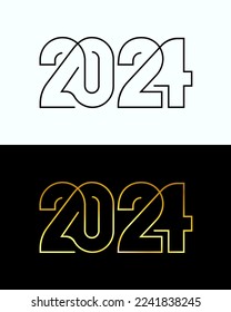 Happy New Year 2024 design. Trend cover of business diary for 2024 with wishes. Brochure design template, card, banner. Vector illustration. One line drawing.
