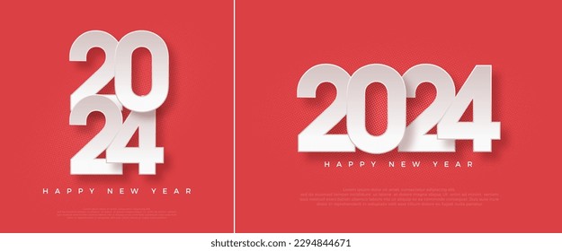 Happy new year 2024 design, With illustration of paper numbers on red background. Simple design premium vector background happy new year 2024.