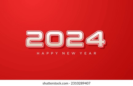 Happy new year 2024 design with numbers and borders on red background. Premium happy new year 2024 vector design for poster, calendar, banner and more