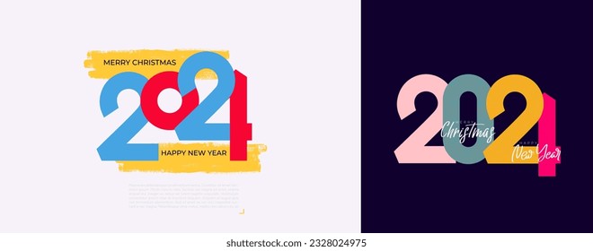 Happy New Year 2024 design. With colorful truncated number illustrations. Trend premium design for poster, banner, greeting and New Year 2024 celebration. Christmas vector illustration 2024 symbols.