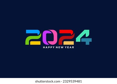 happy new year 2024 design. with simple flat colorful numbers