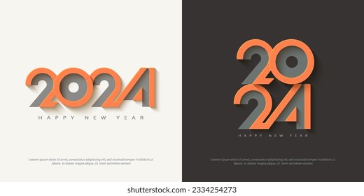 Feliz año nuevo 2024 diseño con coloridos números finos. Fondo vector premium para carteles, afiches, calendarios y más.