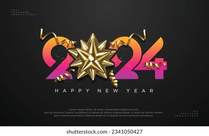 Happy new year 2024 design. With colorful truncated number illustration. Premium vector design for 2024 new year poster, banner, greeting and celebration.