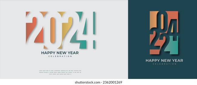 Happy new year 2024 design. With colorful truncated number illustrations. Premium vector design