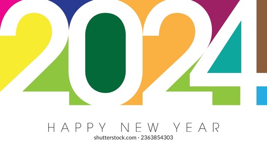 Happy new year 2024 design. With colorful truncated number illustrations. Premium vector design for poster, banner, greeting and new year 2024 celebration.