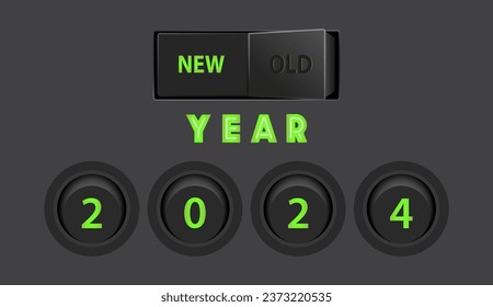 Happy new year 2024 design. Black switches with NEW - on position. New year challenge goal and target, Achievement and business success.