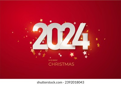 Feliz año nuevo 2024 ilustración de diseño de números de papel sobre fondo rojo. Diseño sencillo feliz año nuevo 2024. Ilustración del vector