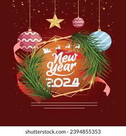 Happy new year 2024 design. With colorful truncated number illustrations. Premium vector design for poster, banner, greeting and new year 2024 celebration.