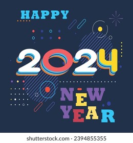 Happy new year 2024 design. With colorful truncated number illustrations. Premium vector design for poster, banner, greeting and new year 2024 celebration.