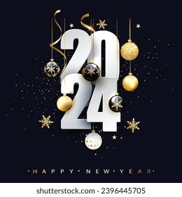 Happy new year 2024 design. With colorful truncated number illustrations. Premium vector design for poster, banner, greeting and new year 2024 celebration.