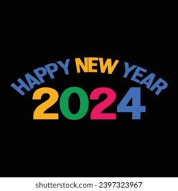 Happy new year 2024 design. With colorful truncated number illustrations. Premium vector design for poster, banner, greeting and new year 2024 celebration.
