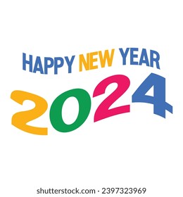 Happy new year 2024 design. With colorful truncated number illustrations. Premium vector design for poster, banner, greeting and new year 2024 celebration.