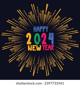 Happy new year 2024 design. With colorful truncated number illustrations. Premium vector design for poster, banner, greeting and new year 2024 celebration.
