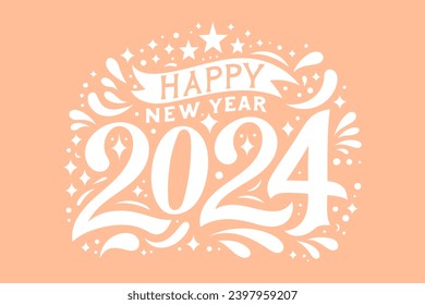 Happy new year 2024 design. Pantone color 2024 Peach Fuzz. Design for poster, banner, greeting, 2024 celebration