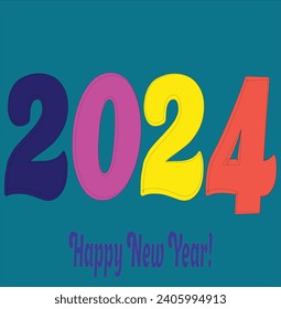 Happy new year 2024 design. With colorful truncated number illustrations. Premium vector design for poster, banner, greeting and new year 2024 celebra