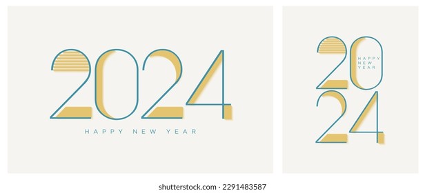 Happy New Year 2024, different number designs with pieces of paper combined in numbers. Premium vector design for 2024 new year banner, poster, template.