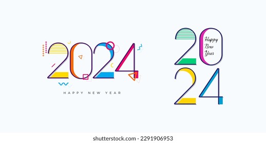 Happy New Year 2024 with different numbers design with festive colors concept. Premium Vector Design for 2024 New Year Speech.