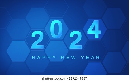 Happy New Year 2024 Digital technology blue background. Abstract futuristic. Vector illustration