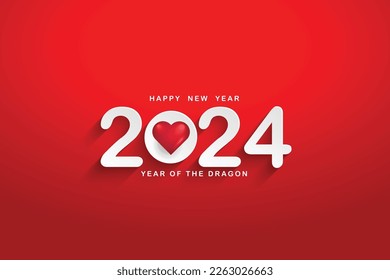 Happy New Year 2024 Year of the Dragon. Elegant design-vector illustration of white 2024 logo number. Paper cut style. On a red background typography for 2024, elegant design and New Year celebration.