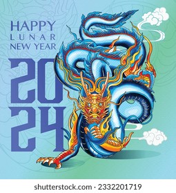 Happy new year 2024, Year of the dragon, Happy lunar new year 2024, Vietnamese Dragon Illustration. 