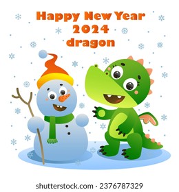 Happy New Year 2024 dragon. vector illustration