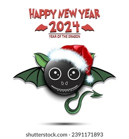 Happy New year. 2024 year of the dragon. Cute muzzle dragon in the form of a hockey puck. Hockey puck in the form of a dragon. Greeting card design template. Vector illustration