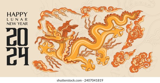 Happy new year 2024, Year of the dragon, Happy lunar new year 2024, Vietnamese Dragon Illustration. 