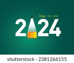 Happy new year 2024 education concept. Vector illustration of open book with alphabet letters and earth. 
