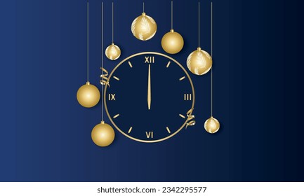 Happy New Year 2024 Elegant gold text with balloons and confetti. Realistic vector