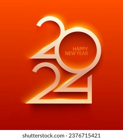 Happy New year 2024. Elegant festive numeral design on red background. Greeting card template.