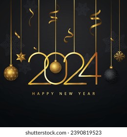 Happy new year 2024 elegant golden design