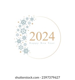 Happy new year 2024, elegant blue, gold, white background. 