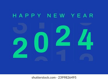 Happy New Year 2024 elegant design on Blue background. Golden 2024 numbers. Vector illustration.