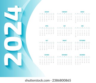 happy new year 2024 english calendar template design vector