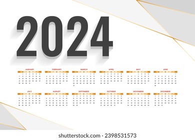 happy new year 2024 english calendar template a office stationery vector