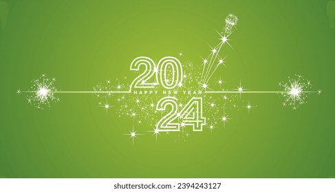 Happy New Year 2024 Veranstaltung White Triple Line Design laden Funkfeuerwerk Champagner offen Weiß Glück grüne Vektorhintergrund Grußkarte