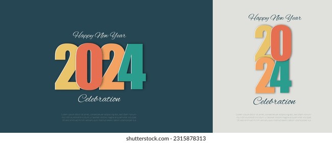 
Happy New Year 2024. festive realistic decoration. Celebrate 2024 party on a dark background