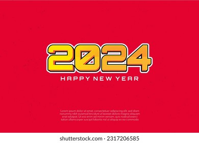 Happy New Year 2024. festive realistic decoration. Celebrate 2024 party on a red background