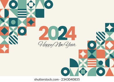 Happy New Year 2024. festive realistic decoration. Celebrate 2024 party on Geometric Background