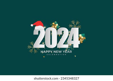 Happy New Year 2024. festive realistic decoration. Celebrate 2024 party